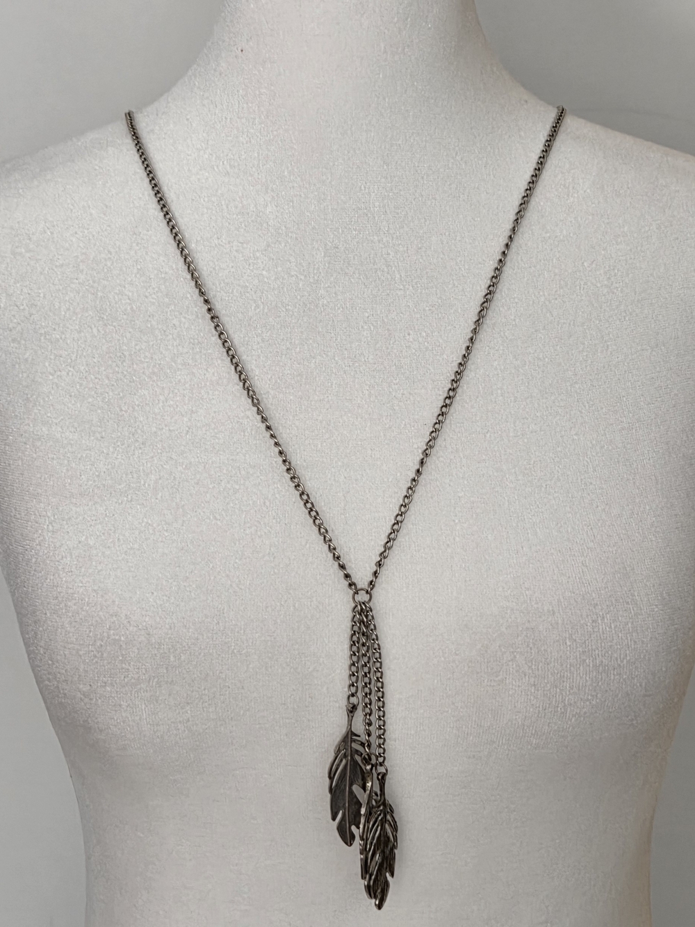 Silver Feather Drop Y-Necklace